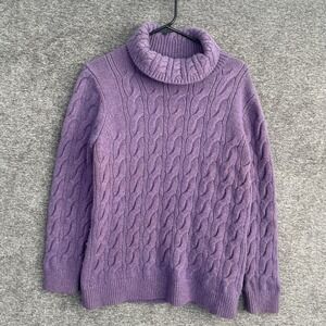 Purple Cable Knit Turtleneck Sweater